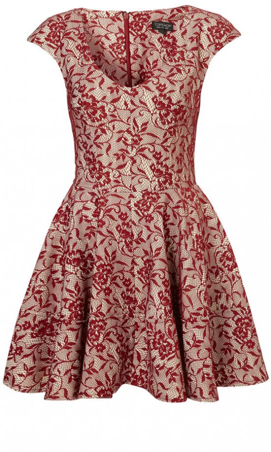 Topshop Red Lace Skater Dress, £60