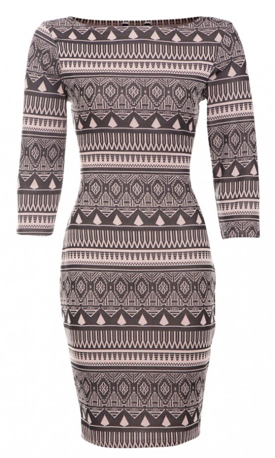 New Look Grey Aztec Print Bodycon Dress, £19.99
