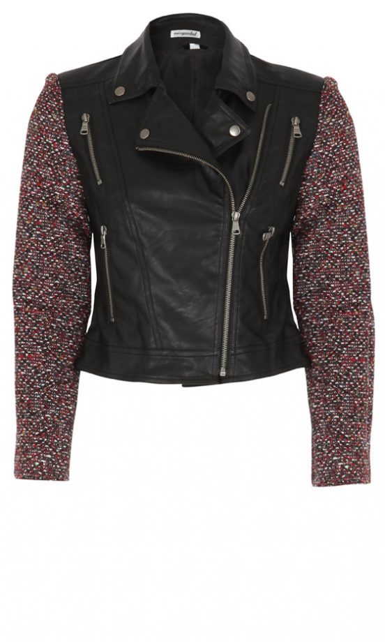 Missguided Faux-Leather Jacket With Tweed Sleeves, £49.99