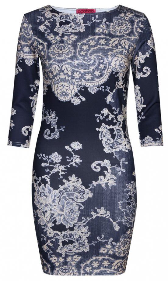 Boohoo Printed Long Sleeve Bodycon Dress, £20