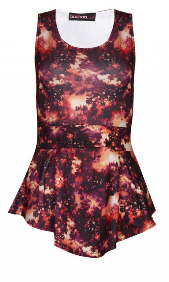 Boohoo Galaxy Print Peplum Top, £16