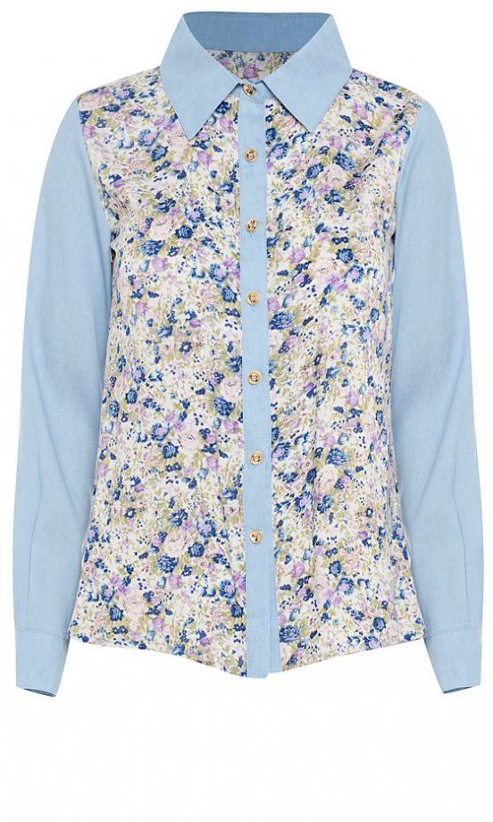 Fashion Union Denim Ditsy Print Shirt, £18