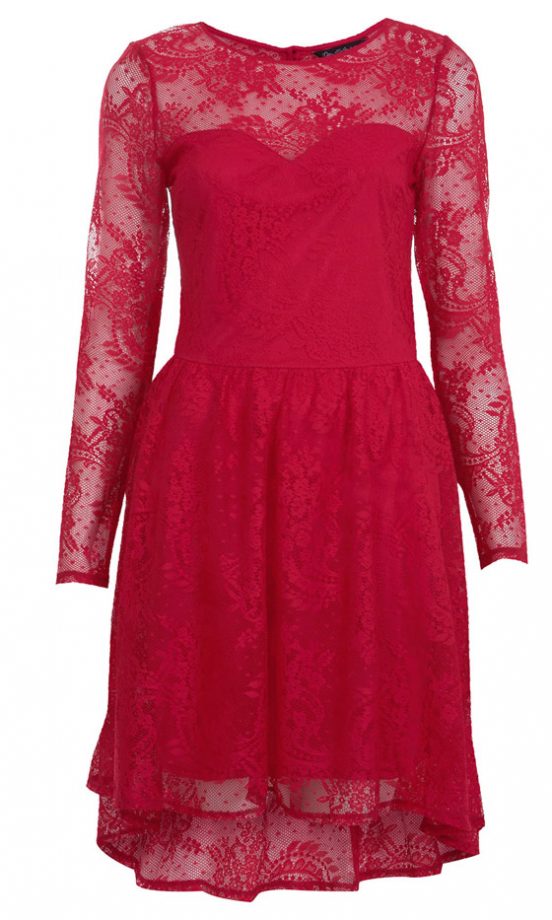 Miss Selfridge Red Lace Long Sleeved Dress, £49