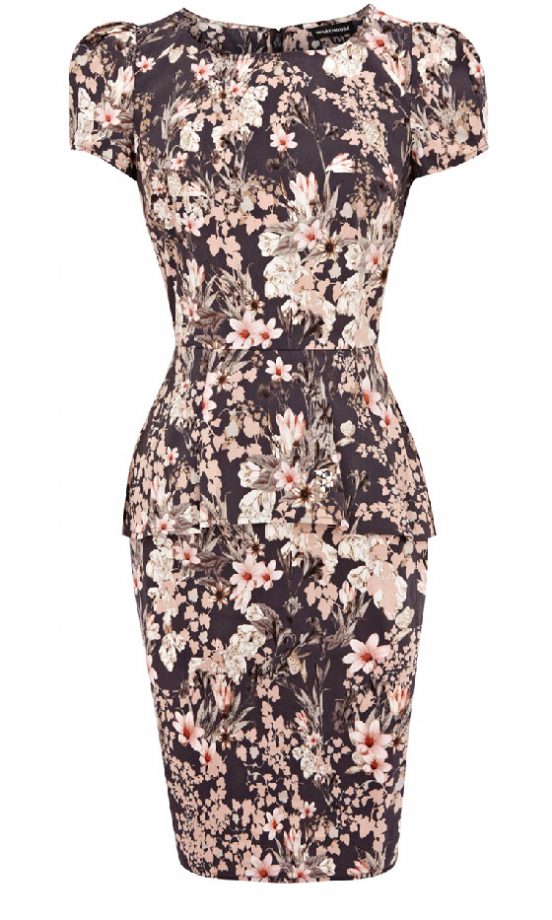 Warehouse Winter Floral Peplum Dress, £50