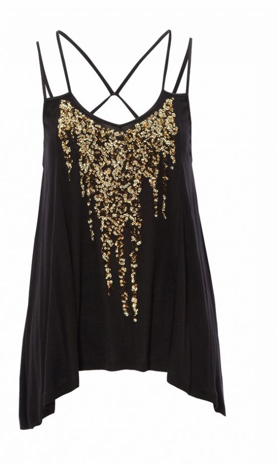 Matalan Black Cami With Gold Beading