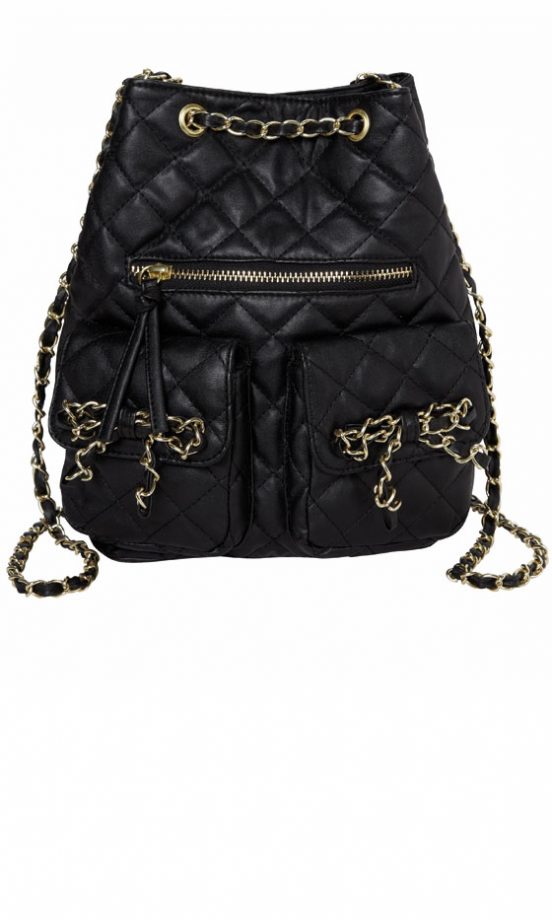 Matalan Black Quilted Bag With Gold Chain