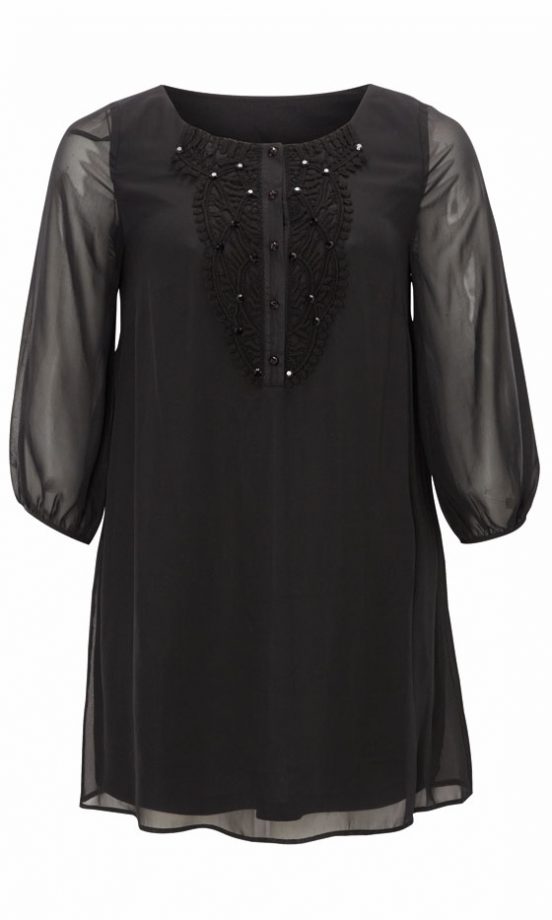 Matalan Black Dress With Sheer Long Sleeves