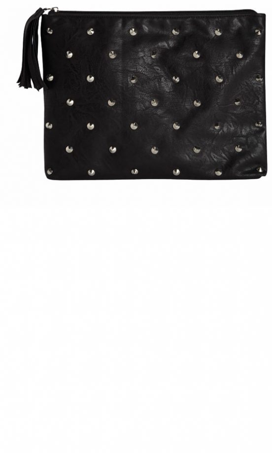 Matalan Black Quilted Clutch With Silver Studs