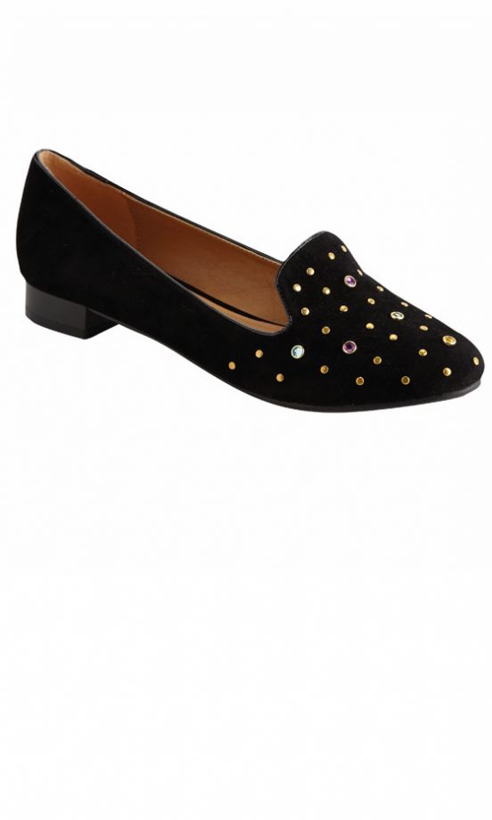 Matalan Black Slipper Loafers With Gold Studs