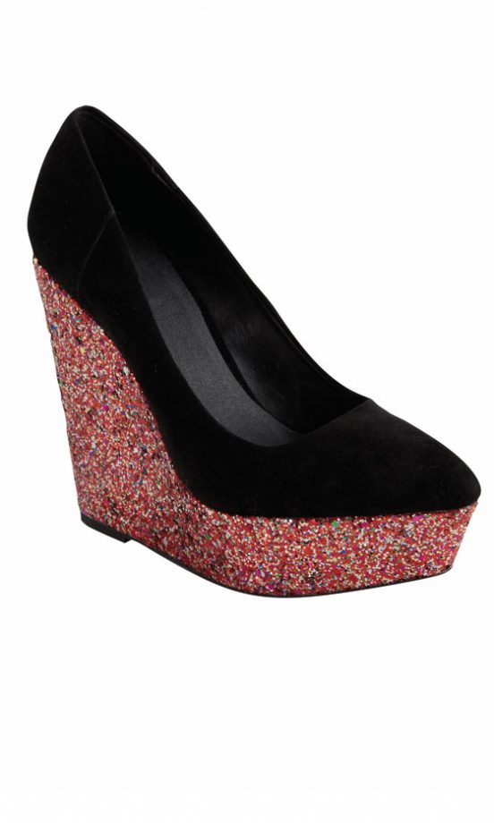 Matalan Black Wedges With A Multi-Coloured Sparkly Heel