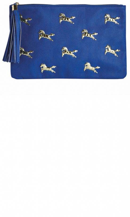 Matalan Cobalt Blue Clutch With Gold Studded Horses