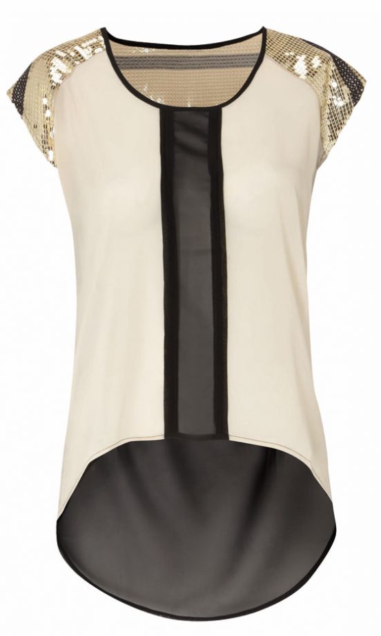 Matalan Cream And Black Panelled Top With Embellished Gold Shoulders