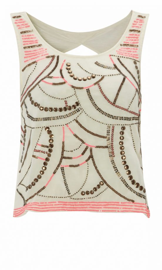 Matalan Cream Top With Copper And Pink Beading