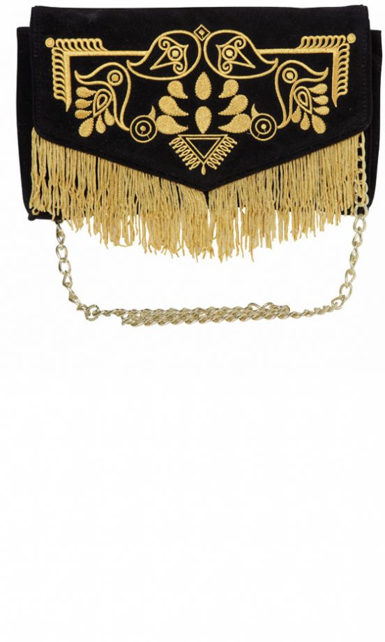 Matalan Black Handbag With Gold Fringing