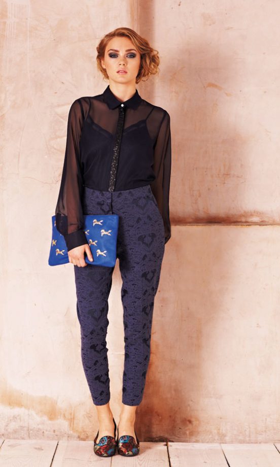 Matalan Lace Patterned Trousers And Sheer Black Shirt