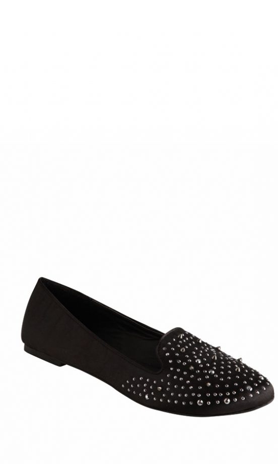 Matalan Black Slipper Loafers With Silver Studs