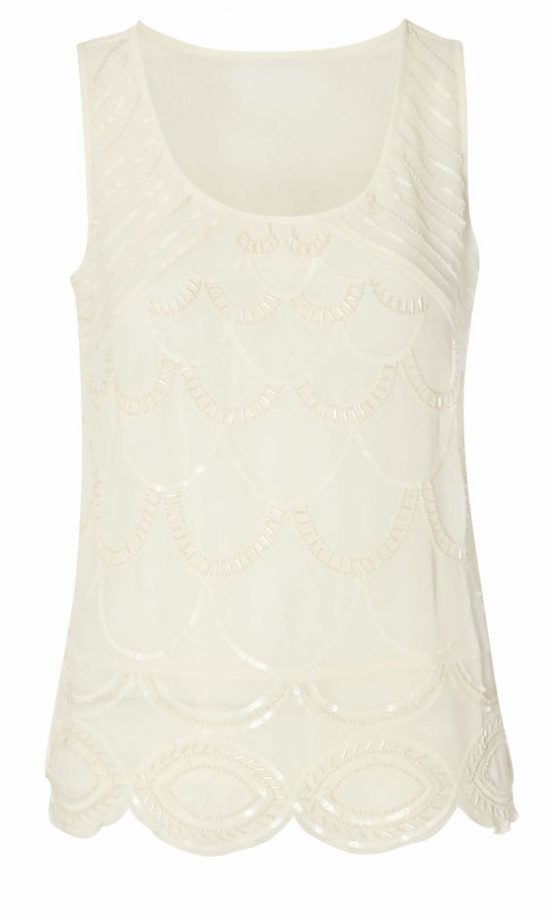 Matalan White Beaded Scallop Top