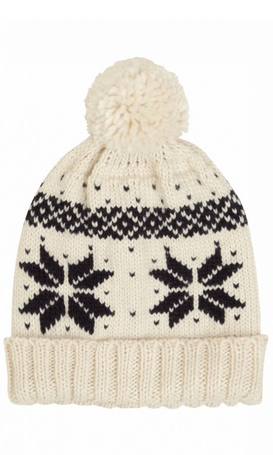 Matalan White Bobble Hat With Snowflake Print