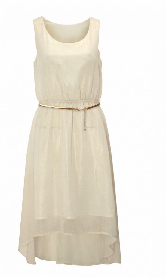 Matalan White Floaty Dress With Gold Belt