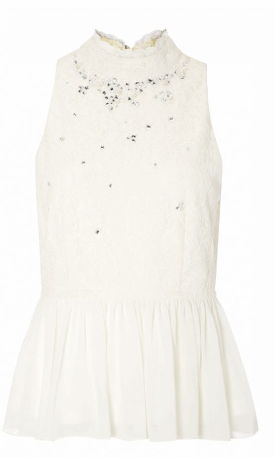 Matalan White Lace Top With Jewel Embellished Collar