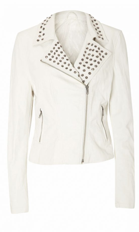 Matalan White Leather Jacket With Studded Collar