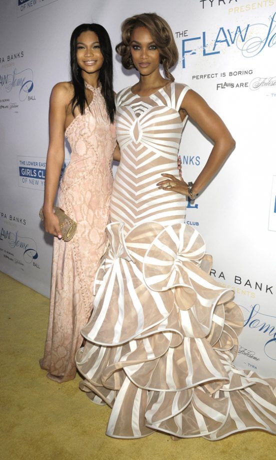 Tyra Banks And Chanel Iman At The Flawsome Ball In New York, 2012