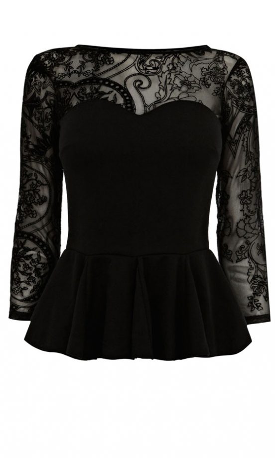 Warehouse Mesh Panel Peplum Top. £35