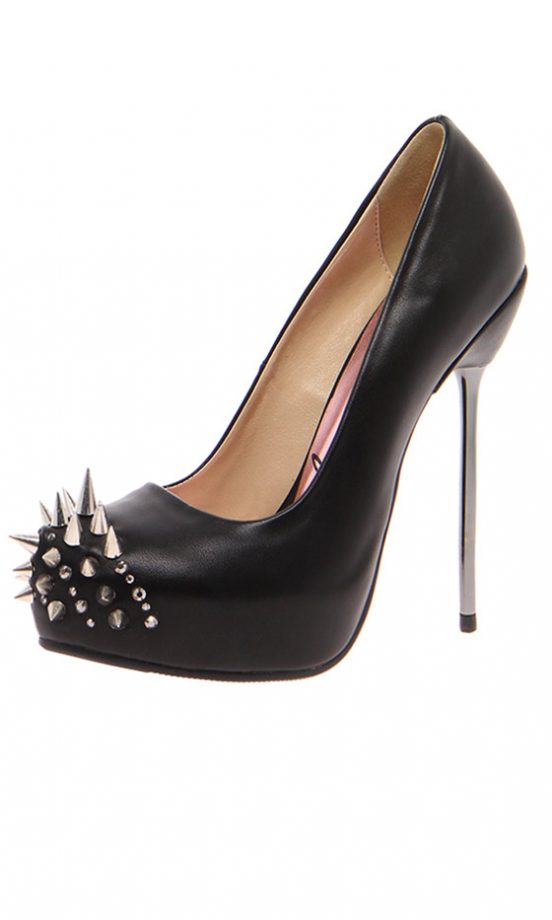Boohoo Boutique Adrianna Black Leather Look Spiked Toe Heels, £45