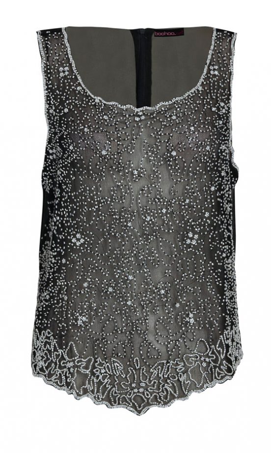 Boohoo Boutique Alison Georgette Dip Hem Beaded Top, £25