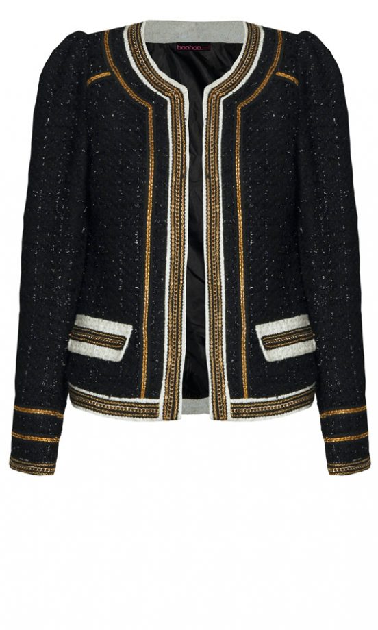 Boohoo Boutique Betty Gold Trim Metallic Buckle Trophy Jacket, £45