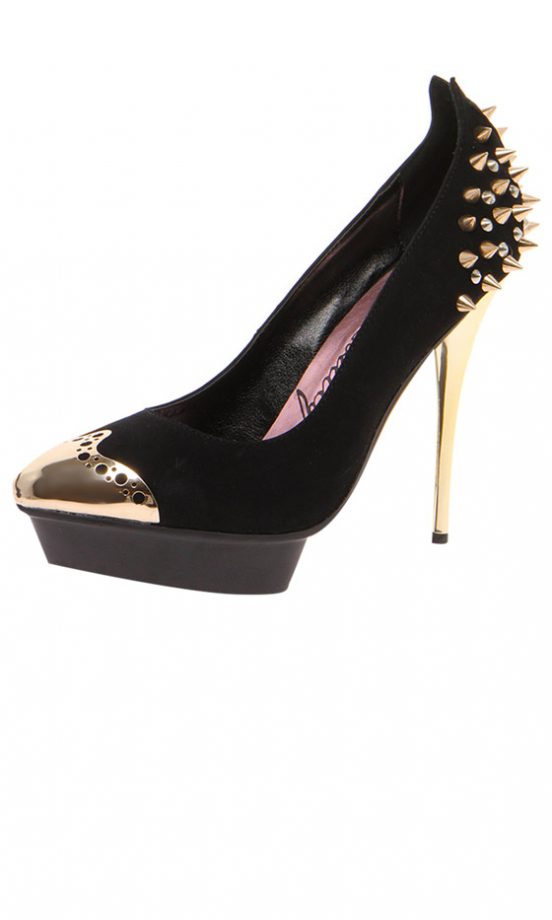 Boohoo Boutique Giselle Black Metal Toe Cap Studded Cigarette Heels, £50