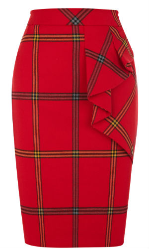 Brighten up your work wardrobe with this red tartan skirt from Karen Millen