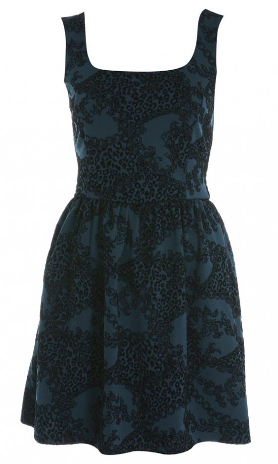 Miss Selfridge Teal Flocked Lantern Dress, £39