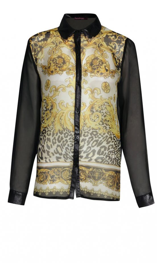 Boohoo Boutique Naomi Leopard Print Tipped Collar Blouse, £20