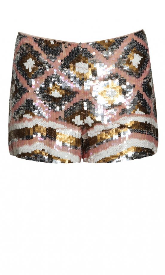 Boohoo Boutique Sandy Georgette Ikat Sequin Shorts, £25