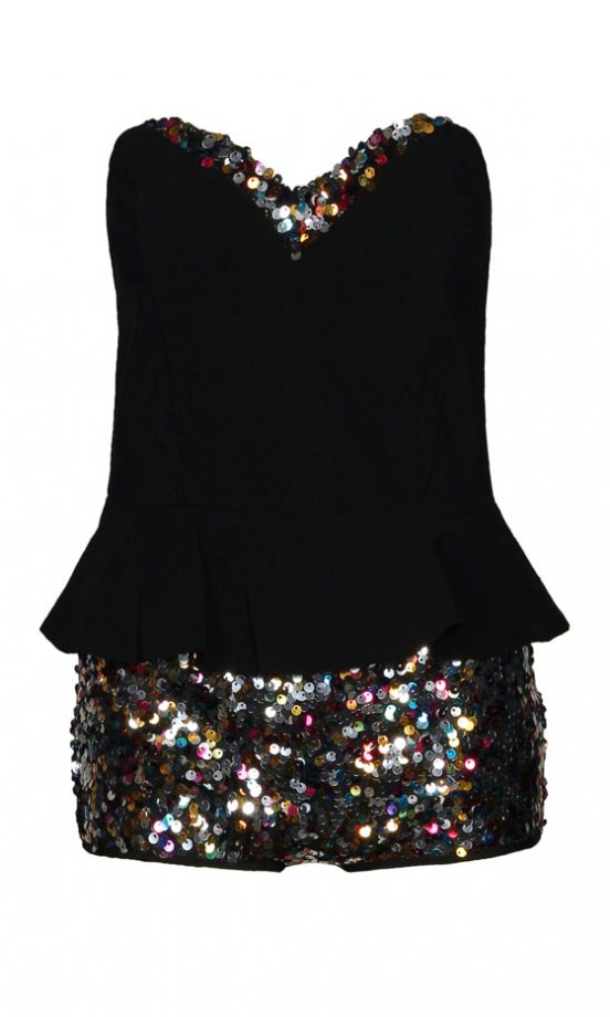 Boohoo Boutique Tally Bengaline Sequin Bandeau Playsuit, £30.jpg