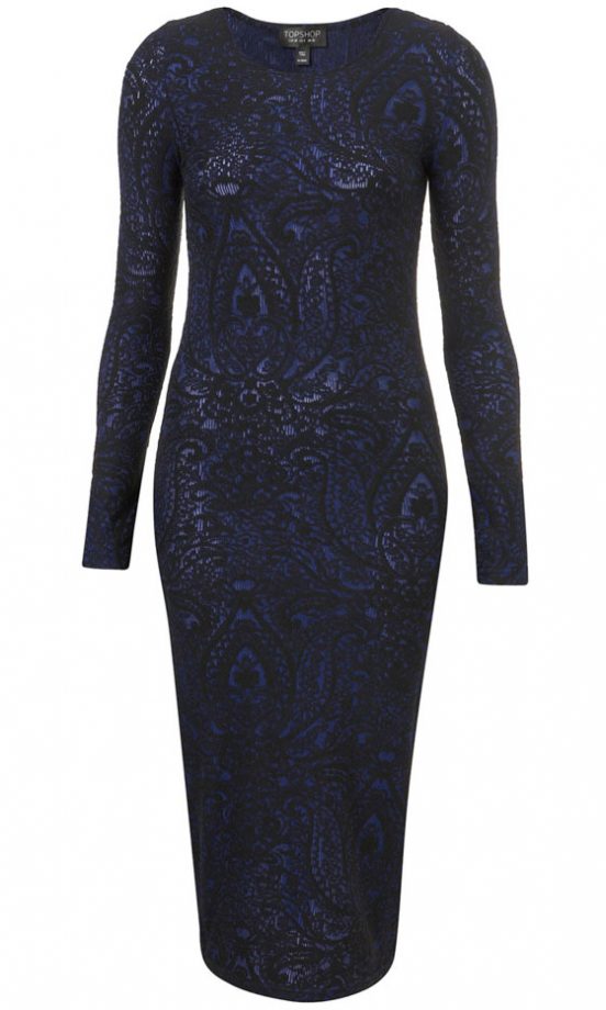 Topshop Deep Blue Paisley Midi Bodycon Dress, £36