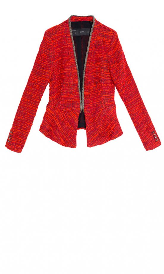 Zara AW12 Sparkle Detail Red Boucle Jacket
