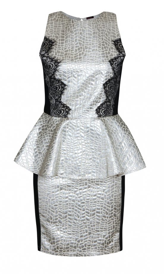 Boohoo Boutique Zoie Metallic And Lace Trim Peplum Dress, £35