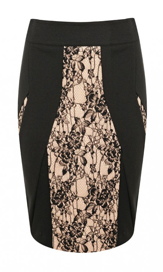 Dorothy Perkins Kardashian Kollection Black Lace Detail Skirt, £35