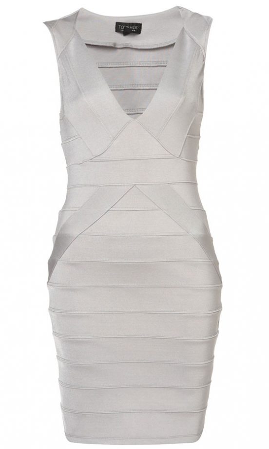 Topshop Silver Ribbed Bandage Bodycon Dress, £49