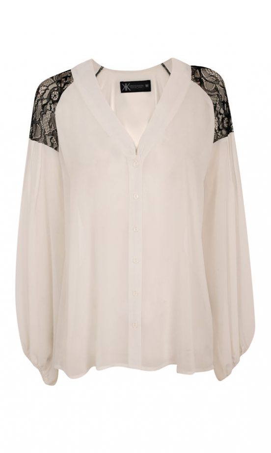 Dorothy Perkins Kardashian Kollection Ivory Blouse With Lace Shoulders, £35