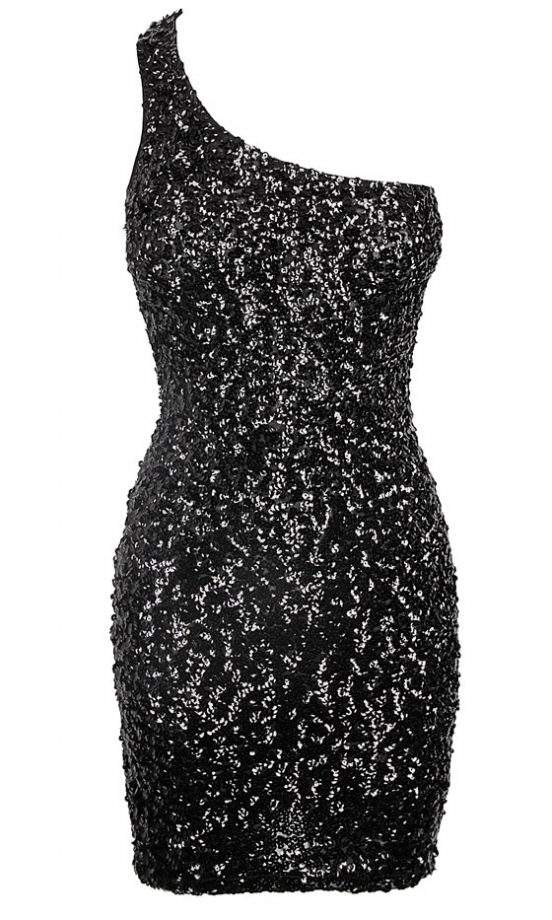 Fashion Union One Shoulder Black Sequin Dress, £30