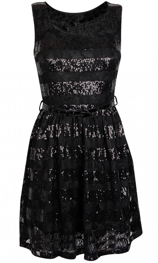 Fashion Union Black Sequin Skater Dress, £25