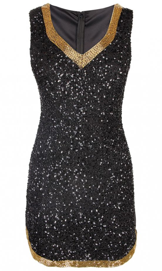 Fashion Union Black Beaded Dress With Gold Trim, £35