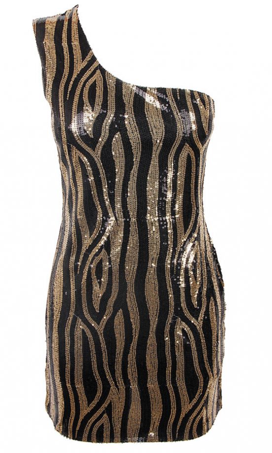 Fashion Union Black And Gold One Shoulder Sequin Dress, £25