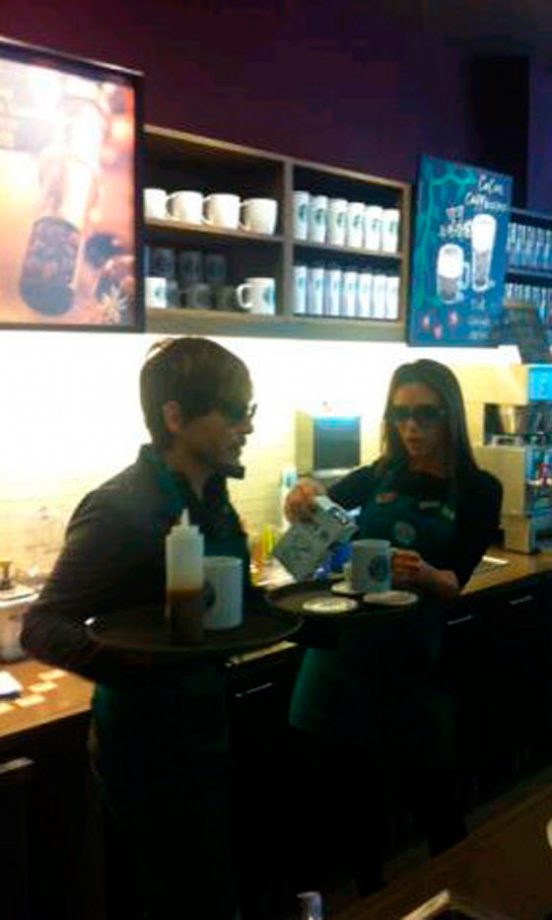 Victoria Beckham @VictoriaBeckham Serves In Starbucks! 2012