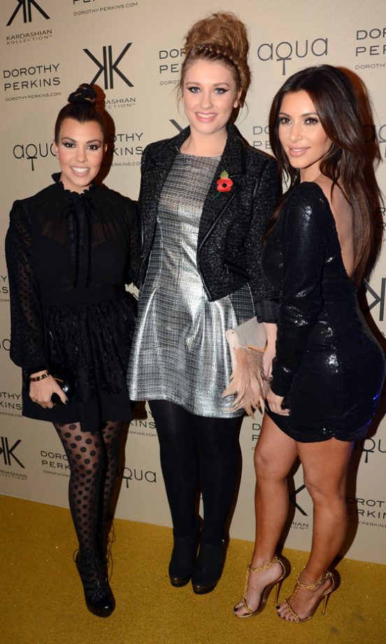 Kourtney And Kim Kardashian With Ella Henderson At The Victoria's Secret Show After Party, 2012