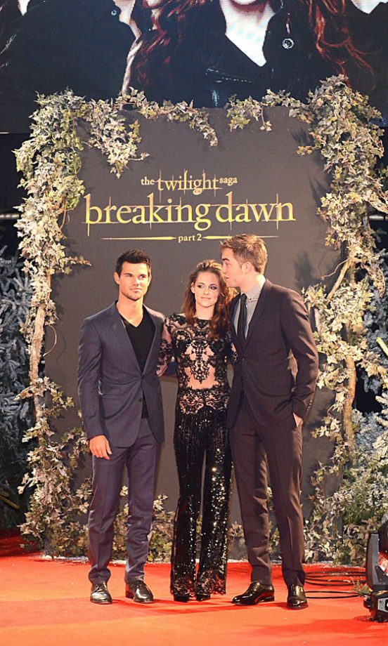 Taylor Lautner, Kristen Stewart And Robert Pattinson At The London Premiere Of Twilight Breaking Dawn Part 2, 2012