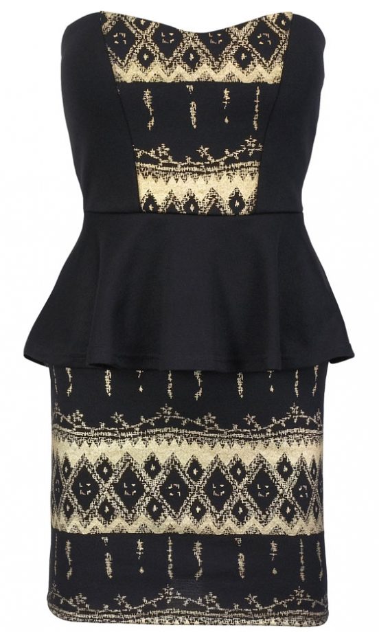 Izabel London Black And Gold Peplum Dress, £24